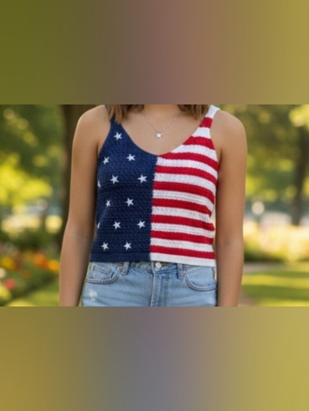 XL American Flag Knit Crop Tank Top - Madison & Moon